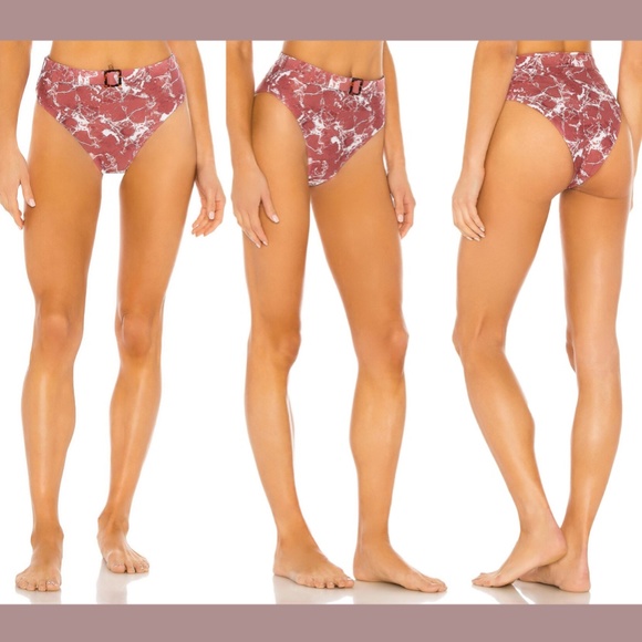 NWT WeWoreWhat [ XL ] Marble Emily Belt High Waist Bikini‎ Bottom Rose - Picture 2 of 11